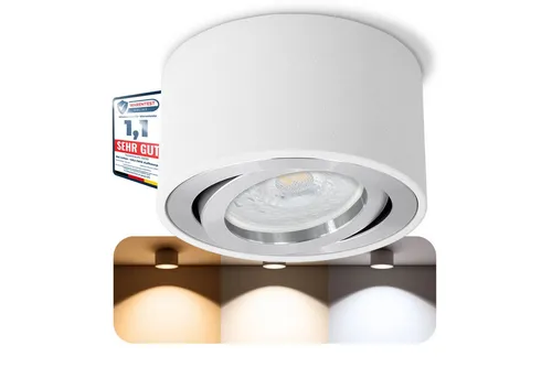 SSC-LUXon LED Aufbaustrahler CELI-1W flacher Decken Aufbauspot weiss schwenkbar mit LED Modul 4W, Warmweiß bis Tageslicht
