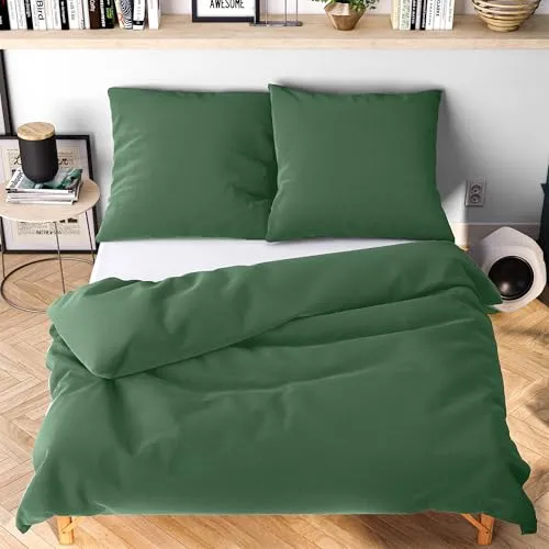 Wolkenfeld Bettwäsche 200x200 Set Grün - Oeko-Tex Zertifiziert - Bettwäsche-Sets aus superweicher Mikrofaser, die kühlend und pflegeleicht ist. Ideal für jede Jahreszeit, sorgt für höchsten Schlafkomfort und Nachhaltigkeit.