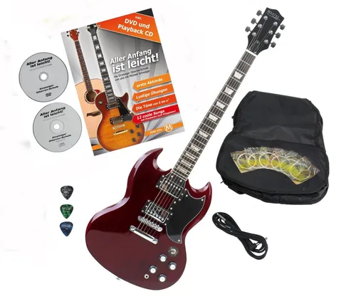 Rocktile Pro S-R E-Gitarre Heritage Cherry mit Zubehör - E-Gitarren-Set mit 2 Humbuckern, Rosenholzgriffbrett und umfassendem Zubehör: Gigbag, Kabel, Plektren und Gitarrenschule mit CD & DVD für den perfekten Einstieg.