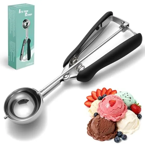 IBOPUXIU Eisportionierer, Eislöffel Portionierer aus 304 Edelstahl mit Auslöser (23x5cm), Eisportionierer Edelstahl Poliert, Melonenkugeln, Kartoffelpüree, Teig, Kuchen, Spülmaschinenfest (schwarz)
