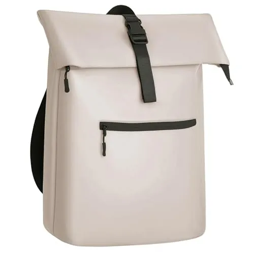 Gloop Rolltop Rucksack Wasserdicht für Damen & Herren, Großkapazitärer Rucksack, Klassisches Design mit Funktionalität, Elegant Reiserucksack Daypack für Reisen, Radfahren (Beige)
