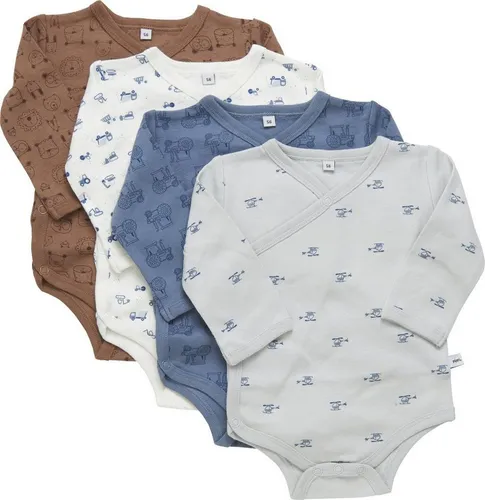 PIPPI Unisex Baby Body Wrap AO-printed (4-pack) - Bodys für Baby-Jungen, 4er Pack mit praktischen Druckknöpfen für einfaches An- und Ausziehen, farbenfrohe Designs von der dänischen Marke Pippi.