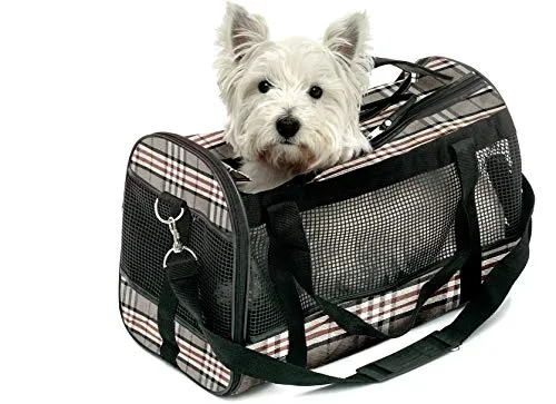 Flamingo Hundetasche - Tragetasche Mayfair Braun L – 50x27x31cm – Polyester – Leicht und stabil – Mit Lüftungsnetz und Sicherheitsleine – Abnehmbarer Boden