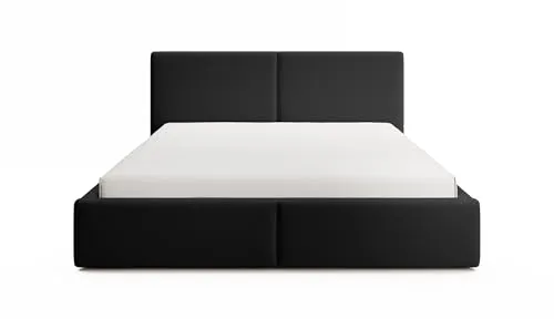 FEDVE Bett 180x200 Schwarz - Toreira Slim - Luxuriöses Polsterbett mit integriertem Stauraum, ausgestattet mit einem Hubbettbehälter und aus hochwertigem, weichem Stoff gefertigt. Ideal für stilvolle Schlafzimmer und maximale Funktionalität.