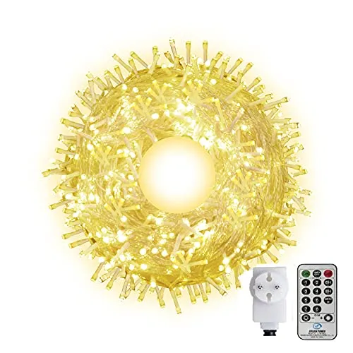 CORST Lichterkette Außen 100M Weihnachtsbeleuchtung Strom,600LED Warmweiß Lichterkette Chrismtas Garten lichterkette Outdoor mit Fernbedienung,Timer, 8Modi Wasserdicht für Xmas Baum Haus