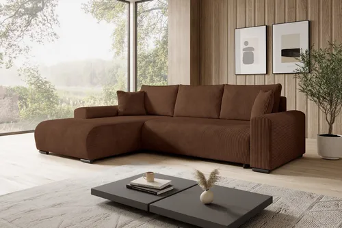 storez24 Ecksofa Ellen mit Schlaffunktion und Bettkasten - Ecksofa in L-Form, bietet großzügige Sitzflächen und eine Liegefläche von 138x218 cm. Der hochwertige Cordstoff sorgt für hohen Komfort und Langlebigkeit, ideal für Gästeübernachtungen.