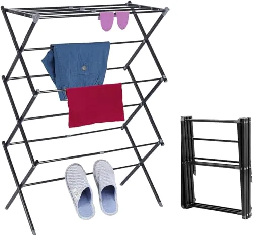 AONAT Klappbarer Wäschetrockner,6 Ebenen mit 11 Stangen,Wäscheständer Platzsparend,Faltbarer und Ausziehbarer Wäscheturm,Ideal für Kleine Räume Innen-und Außenbereich,Schwarz