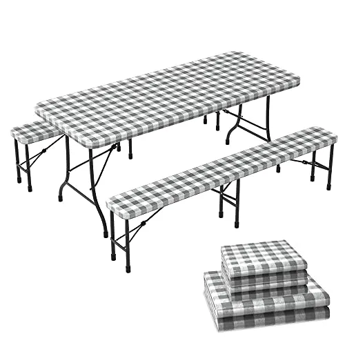 Produktbild VOUNOT Outdoor Tischdecken 3er Set, Elastische Rechteckige Gartentischdecke, Geeignet für Garten, Balkon und Camping, Abwaschbar Abwischbar Wetterfest, 183cm