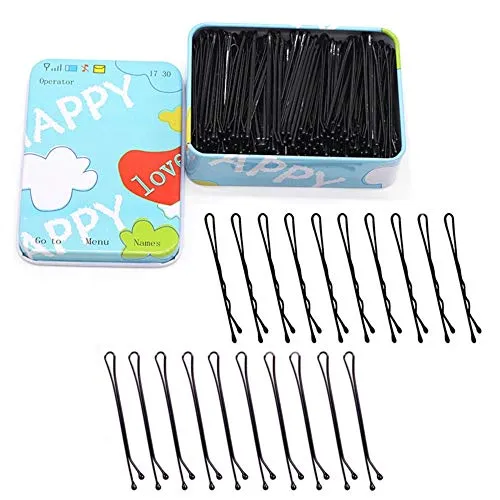 Hanyousheng Bobby Pins, 200 Stück Haarnadeln klein, 5.5CM Haarnadeln Metal, Black Hair Pin Girls,Haarspangen Damen für Frauen, Wellenform Haargriff Haarspange Haarklammern mit Eisenkiste