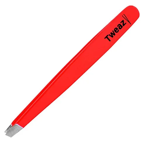 K-Pro TWEAZY Pinzette für Augenbrauen & Gesicht – hochwertige Edelstahlpinzette mit schräger Spitze für präzises Styling & Haarentfernung – langlebig, hygienisch & kompakt (Neon Rot)