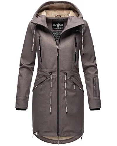 MARIKOO Damen Jacke Softshelljacke Übergangsjacke Outdoor Winddichte Wasserabweisend Funktionsjacke mit Kapuze XS - XXXL Racquellee (L, Grau)
