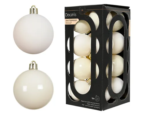 Kaemingk Weihnachtsbaumkugel, Weihnachtskugeln Kunststoff 4cm 16 Stück - Wollweiß