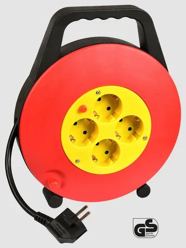 HEITECH 10m Kabelbox Kabeltrommel - Kabeltrommel mit 4 Schuko-Steckdosen, robustem Gehäuse und integriertem Kinderschutz, ideal für sicheren Einsatz im Home Office oder Werkstatt.