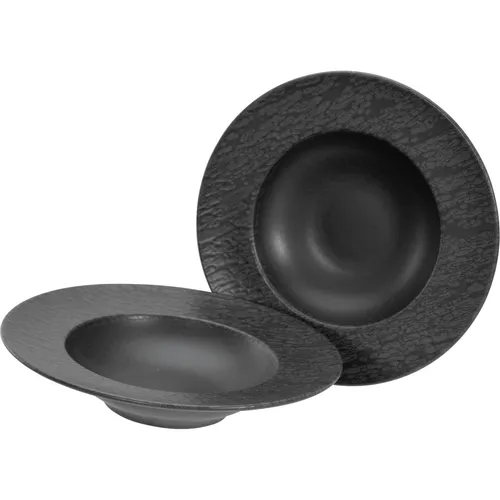 CreaTable Serie Schiefer black 2-teiliges Geschirrset - Tafelservice aus spülmaschinen- und mikrowellengeeignetem Steinzeug, ideal für stilvolle Anlässe, Made in Portugal.
