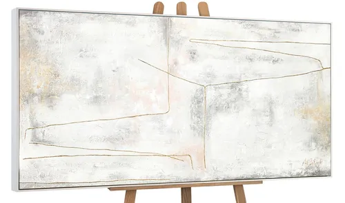 YS-Art Gemälde Goldene Schleife, Abstraktion, Abstraktes auf Leinwand Bild Handgemalt Schnur Gold Beige