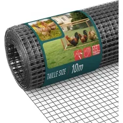 VOUNOT® Drahtgitter 0.5x10m auf Rolle, Maschenweite 25 mm, Drahtstärke 1 mm, PVC Grau