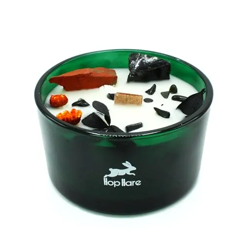 Hop Hare Magische Kerze mit Blumen und Edelsteinen - handgefertigte Sojawachskerze - 8,8 x 5 cm (Der Teufel)