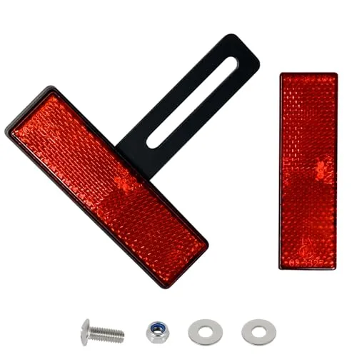 evermotor Universal Motorrad E4 Reflektor hinten schmal rot mit Kurze T-Halter Kennzeichen Rückstrahler Katzenauge Roller Quad E-geprüft