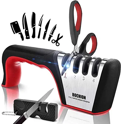 Messerschärfer, 4 Stufen Manuelle Messerschleifer profi & Pocket Messer-Schärfer, für Schärfen & Polieren Outdoor und Küchenmesser, Scheren(Wolframstahl für Grob, Diamant und Spezialkeramik für Fein)