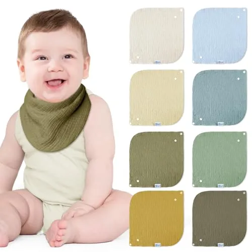 lulumoon Lätzchen Baby Absorbierende Dreieckstuch: 4-lagiges Verdicken Musselin Halstuch baby - Großformatig Quadratisch Ersetzt Waschlappen Baby - 8 Stück für Jungen & Mädchen