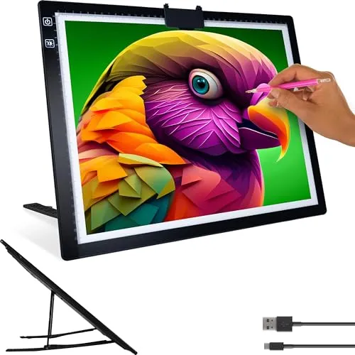 Crafts&Co® Leuchttisch A3 wiederaufladbar | Diamond Painting | 425×343×12mm | 6 Helligkeitsstufen, 3 Farbtemperaturen, USB-C, Zeichnen, Kalligraphie, Tattoo, Architektu, Scrapbooking, Animation