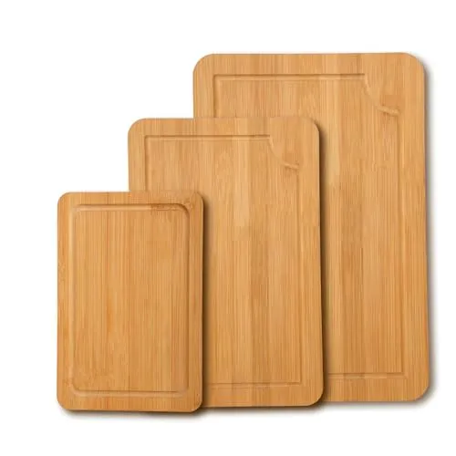 Schneidebrett Holz 3er Set – Bambus Schneidebrett mit Saftrille – Umweltfreundliches Holzbrett Küchenbrett – Schneidebretter für Brot Fleisch Obst Gemüse