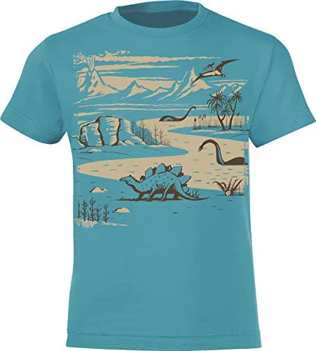 Baddery Kinder T-Shirt: Dinoland - Dino Planet Dinosaurier - Shirt für Jungen & Mädchen Geschenk-Idee zum Geburtstag für Kids (134/146)