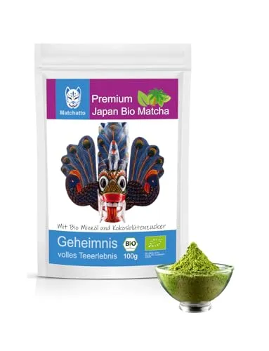 Matchatto | Matcha Tee Pulver 100g | pures & natürliches Matcha Grüntee Pulver aus Japan leicht | gesüßt | einfach zu mixen, vegan & natürlich | ideal für Matcha Latte (Minze)