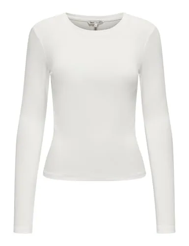 ONLY Damen Langarmshirt - ONLRILEY O-NECK TOP, Ecru S - Shirts – Zeitloses Longsleeve mit Rundhalsausschnitt, aus 96% Baumwolle für hohen Tragekomfort und Formstabilität, ideal auch als Unterziehshirt.