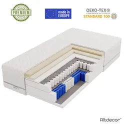 Altdecor Matratze H3 - Antimikrobiell beschichtet - Taschenfederkernmatratze mit antiallergischem Bezug für gesunden Schlaf, optimale Unterstützung der Wirbelsäule und besondere Druckentlastung durch 7 Härtezonen.