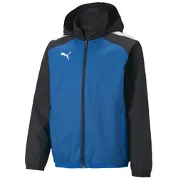 PUMA TeamLIGA All Weather Regenjacke Kinder blau/schwarz, 128 - Funktionsjacken - Hochwertige Regenjacke mit dryCELL Technologie für optimalen Feuchtigkeitstransport und verstaubarer Kapuze, ideal für sportliche Aktivitäten bei jedem Wetter.