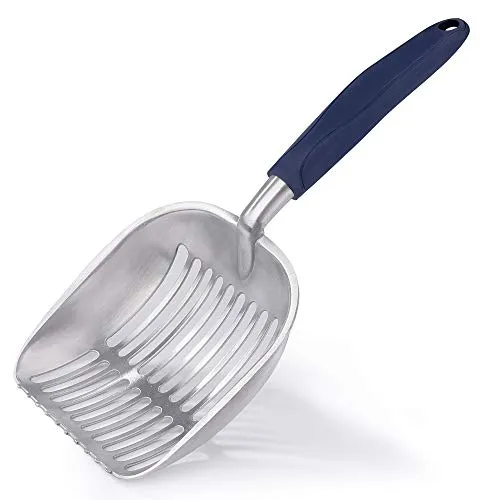 MengH-SHOP Katzenstreuschaufel aus Metall, aus Aluminiumlegierung mit langem Griff, leicht zu reinigen, für Haustiere, gerader Streifen