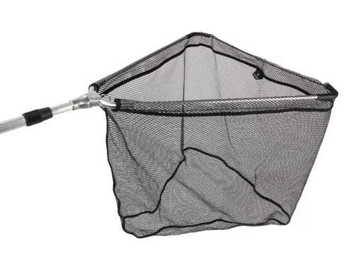 Mikado Klappkescher Gummiert 60x60x210cm - Praktischer Klappkescher mit Teleskopgriff für bequemes Fangen von Fischen. Maximale Länge von 210 cm und robustes Material machen ihn ideal für den Einsatz beim Süßwasserangeln.