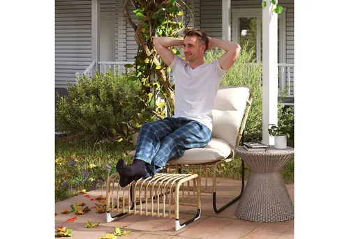 Outsunny Rattan Relaxsessel mit Fußhocker - Lounge- & Cocktailsessel für den Außenbereich: Genießen Sie höchsten Komfort mit diesem UV-beständigen Rattanstuhl-Set, das ergonomische Unterstützung und stilvolle Eleganz für Garten, Balkon oder Terrasse bietet.