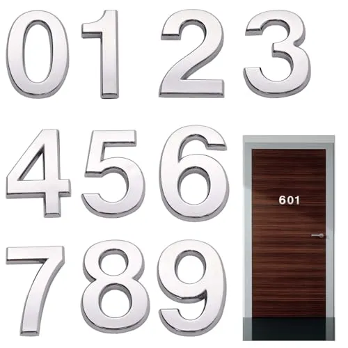 JIABEIUS Selbstklebende 3D-Hausnummer-Aufkleber, Modernes Design, Silber, ABS-Kunststoff, Hausnummeraufkleber, Hausnummer, Schilder, Moderner Stil