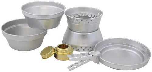 SURVIVAL Kochgeschirr Premium Alu (Set) - Vielseitiges Kochset für Camping und Outdoor, inklusive Spirituskocher und 7 Teilen aus leichtem Aluminium für effizientes Kochen unterwegs.
