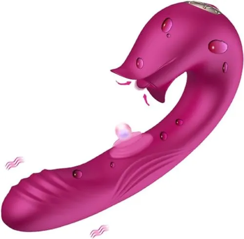 Sumeber Vibratoren für sie Klitoris und G-punkt, Silikon Zungenlecken und Saugen Vibrator mit Stoßfunktion, 3 in 1 Dildo mit 10 Vibrationsmodi und 5 Pulsationsmodi Erotik Sexspielzeug für Frauen Paare