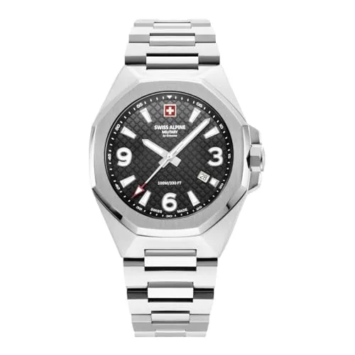 Swiss Alpine Military Herren Uhr 7005.1137SAM - Edelstahl-Armbanduhr mit Datumsanzeige, 42 mm Gehäusedurchmesser und leuchtenden Zeigern, ideal für den täglichen Gebrauch und sportliche Aktivitäten.