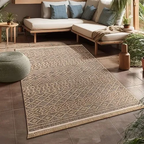 Paco Home Teppich Cologne 495 - Rechteckiger Outdoor-Teppich in Beige, 160 x 220 cm - Teppich für den Outdoor-Bereich, wasser- und schmutzabweisend, robust und strapazierfähig, ideal für Eingangsbereiche oder geschützte Terrassen.