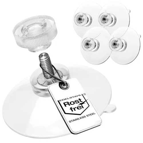 com-four® 4X Saugnäpfe mit M4-Gewinde - Ø 40 mm - Extra starker Halt auf glatten Oberflächen - Premium Saugnapf mit transparenter Rändelmutter - Einfache Montage ohne Bohren