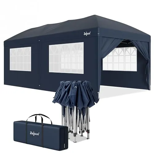Zelsius Faltbarer Pavillon 3x6 m mit Seitenwänden | UV30 | Ideal für Garten und Veranstaltungen - VIELSEITIG | Der Zelsius Pavillon ist perfekt für Gartenpartys, Camping und Märkte. Mit robustem UV30 Schutz und wasserabweisendem Dach bietet er Komfort und Sicherheit bei jedem Wetter.
