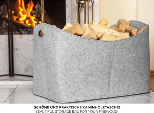 Rubberneck Filz Kaminholztasche – XL 60L Filzkorb & Holzkorb