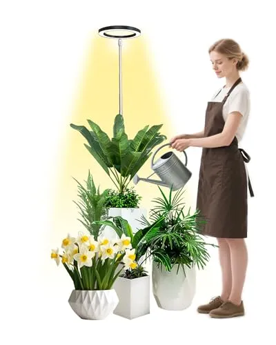 Beautiebeam Vollspektrum LED Pflanzenlampe für Zimmerpflanzen,LED Grow Light,35cm-155cm Wachstumslampe höhenverstellbar,8/12/16 Stunden Timer,10 Helligkeitsstufen,4 Meter Stromkabel,5V Adapter,Schwarz