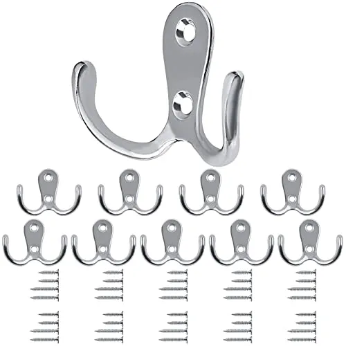 Bolatus 10Stück Kleiderhaken Silber Garderobenhaken Vintage Doppelhaken Wandhaken Metall Retro Haken zum Schrauben für Küche Badezimmer Wand