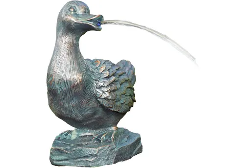 Heissner Teichfigur Ente - Bronze 25x15x30cm - Gartenstatuen aus Polyresin, wetterfest und ideal zur Verschönerung Ihres Teiches oder Gartens.