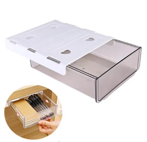Stück Schublade unter Schreibtisch, Schreibtisch Organizer, Schubladen Organizer für Büro Tisch Schminktisch Versteckte Schubladenbox Grau 2