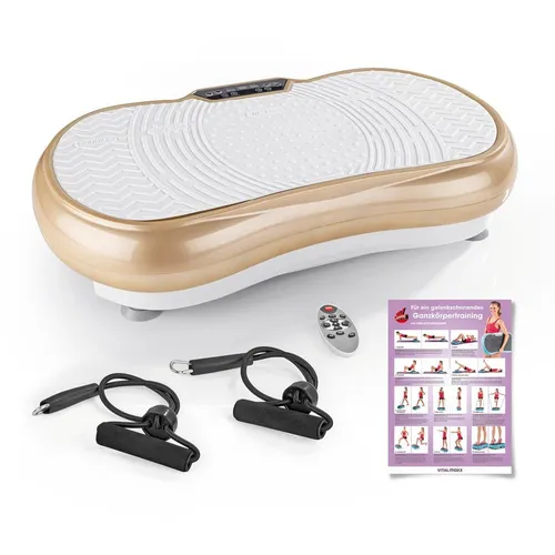 VITALmaxx Vibrationsplatte mit Expanderbändern - Vibrationsplatten für Ganzkörpertraining zu Hause – 99 Vibrationsstufen, 10 Programme und rutschfeste Oberfläche für effektives, gelenkschonendes Training.