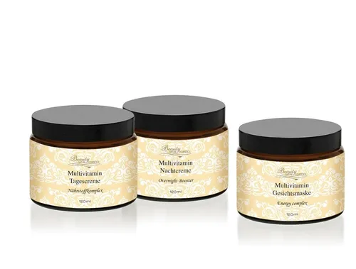 Reichhaltiges Multivitamin Gesichtspflege Set 3x120ml - Vielseitiges Gesichtspflege Set mit 3x120ml für umfassende Hautpflege. Enthält Tagescreme, Nachtcreme und Gesichtsmaske mit hochwertigen Inhaltsstoffen für eine optimale Feuchtigkeitsversorgung.