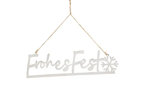 Logbuch-Verlag Dekofigur Frohes Fest Türschild - Metall weiß 25,5 cm zum Aufhängen