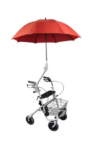 FabaCare Rollator Regenschirm mit Halterung - Rot - Regenschirm für Rollatoren, bietet optimalen Schutz bei Regen, Sturm und Sonne. Mit praktischer Halterung für beidhändige Bedienung und automatischer Öffnung für höchsten Komfort.